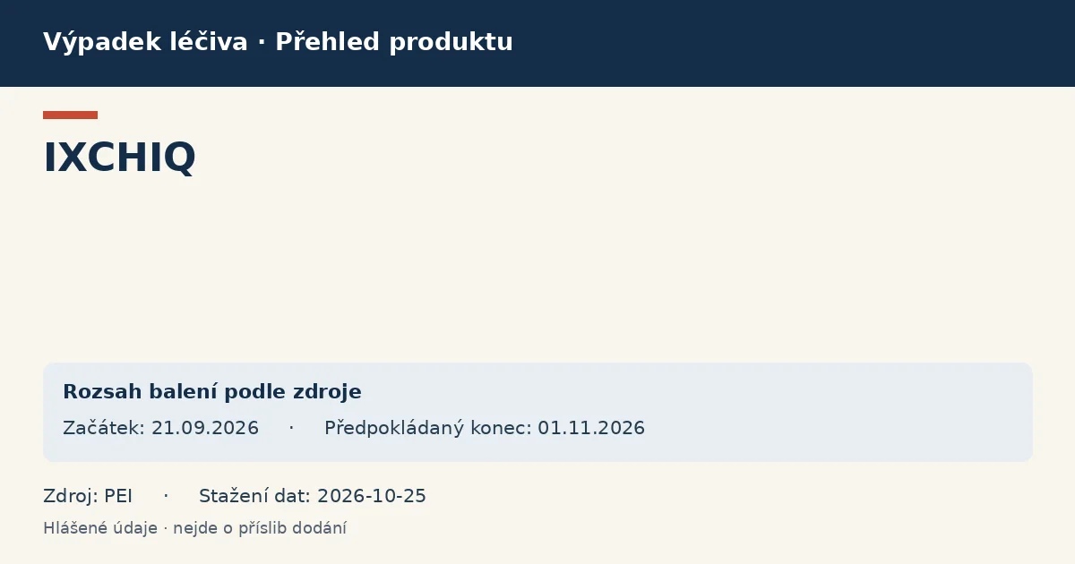 IXCHIQ: přehled německého výpadku s hlášenými baleními a obdobím (PEI) IXCHIQ: přehled německého výpadku s hlášenými baleními a obdobím (PEI)