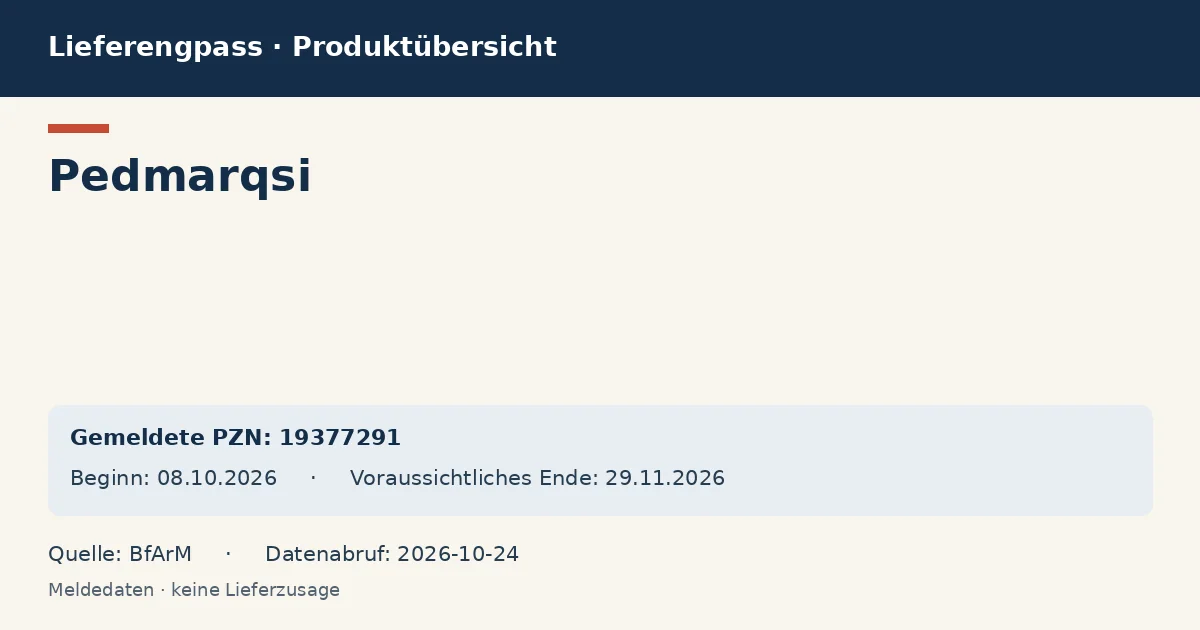Pedmarqsi: Datenübersicht zum Lieferengpass mit gemeldeten Packungen und Zeitraum (BfArM)
