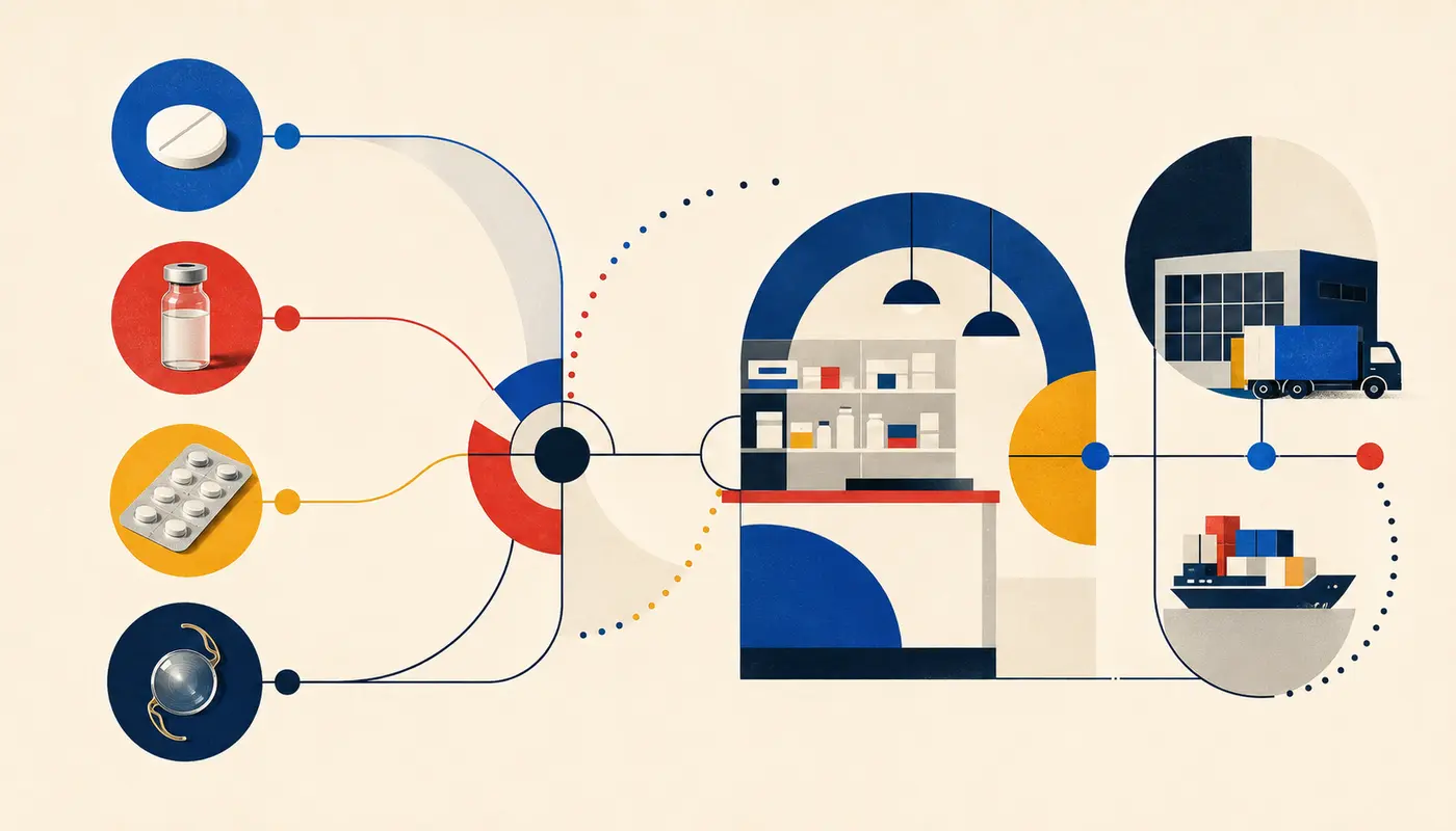 Bauhaus-Illustration neuer Arzneimittel auf dem Weg von der europäischen Bewertung über Apotheke und Großhandel in die Versorgung Bauhaus-Illustration neuer Arzneimittel auf dem Weg von der europäischen Bewertung über Apotheke und Großhandel in die Versorgung